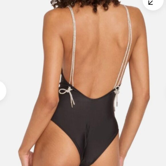 Solid & Striped The Lynn Sexy One Piece Rhinestone Laces Black XS NWT $238 - Picture 2 of 4